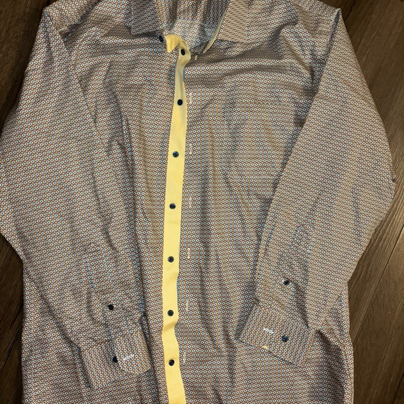 Paul Fredrick Men's Slim Fit Non-Iron Cotton Geometric Print Dress Shirt 17x33 - Picture 2 of 5